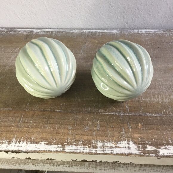 Pier one green ceramic orbs spheres with striations crazing cactus look - Picture 2 of 4